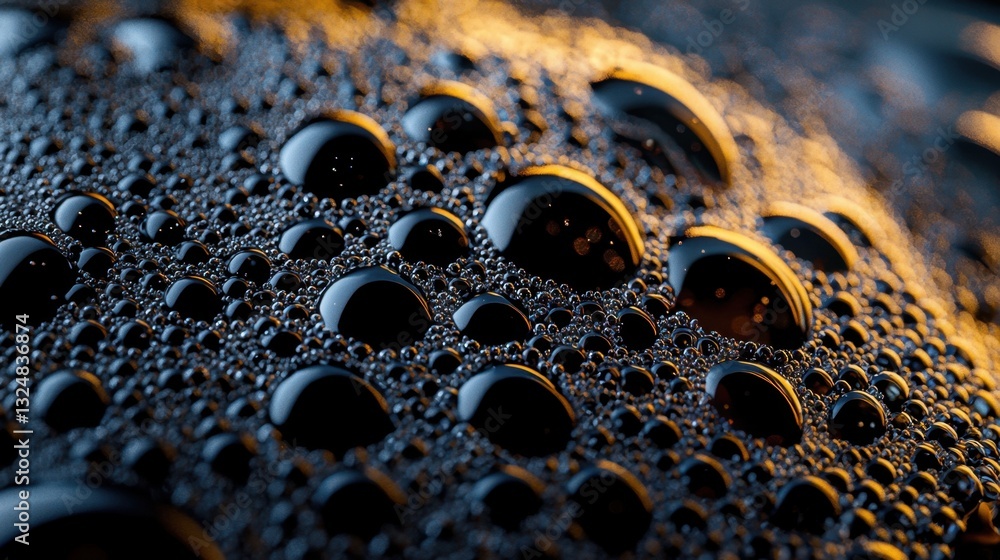 Aufkleber droplets of water accumulate on a dark surface, creating a stunning visual display as they reflect t
