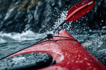 Naklejka premium High speed action shot of a whitewater kayak during an exhilarating river adventure Generative AI