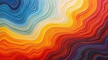 Fototapeta premium Color field abstract painting, vibrant hues of orange, yellow, blue, red, purple, fluid dynamic brushstrokes, wavy swirling lines, smooth painterly texture, high contrast, impasto effects, non-represe