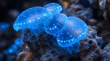 Bioluminescent algae microscopic oceanic phenomenon glowing underwater particle shimmering natural wonder deep blue marine ecosystem