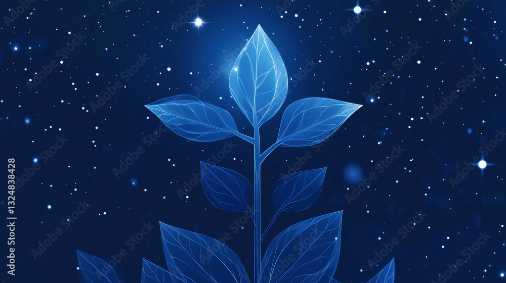 Poster seedling. low poly blue. polygonal abstract health illustration. in the form of a starry sky or spac