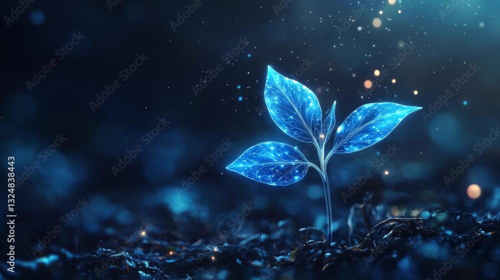 Poster seedling. low poly blue. polygonal abstract health illustration. in the form of a starry sky or spac