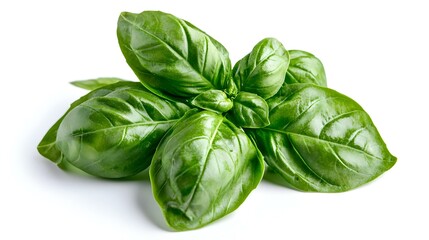 Fototapeta premium Fresh organic basil leaves close-up isolated