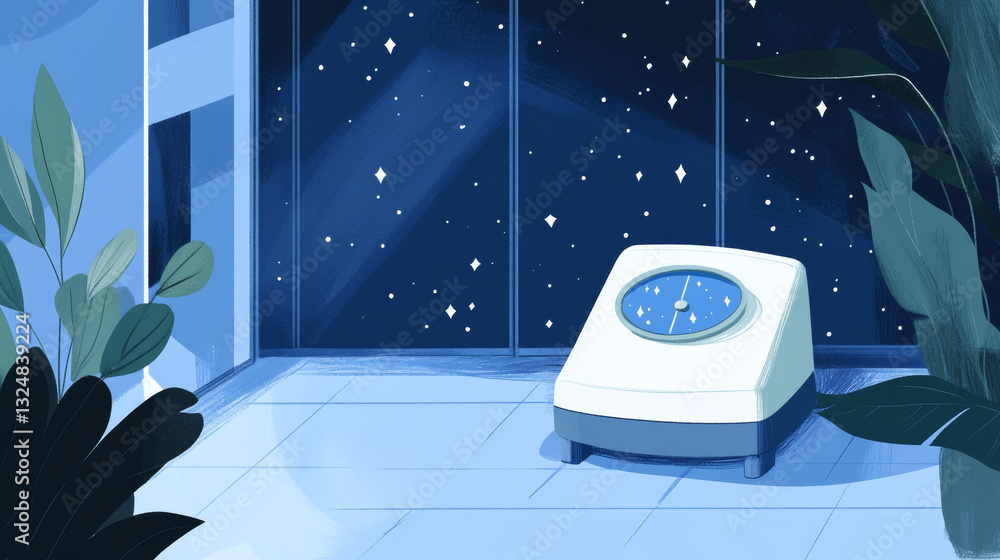 Poster bathroom scales. low poly blue. polygonal abstract diet illustration. in the form of a starry sky or