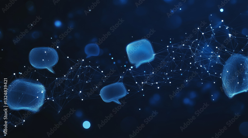 Poster dialogue clouds. low-poly vector wireframe illustration in starry sky and cosmos style. technology a