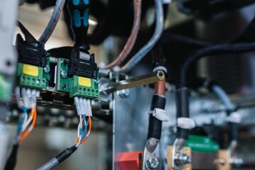 electrical cabinet with fuses, parts and components of electrical systems