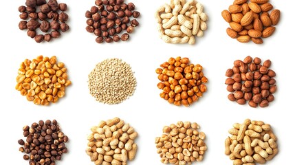 Collection of peanuts isolated on white