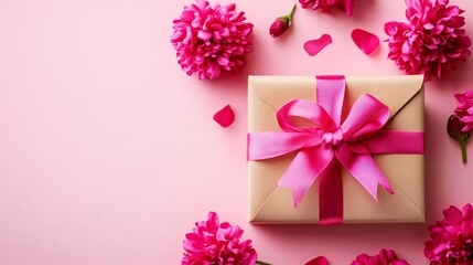 Minimalist shot featuring a stylish Mothers Day card and gift on a clean background radiating elegance and festive spirit