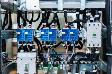 electrical cabinet with fuses, parts and components of electrical systems