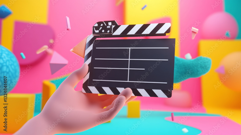 Poster clapperboard and phone low poly art illustration. 3d polygonal filmmaking equipment. smartphone in h