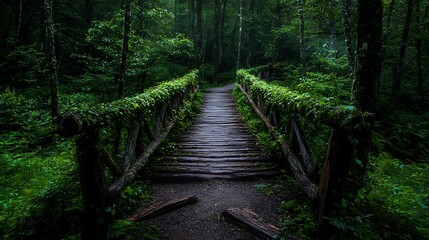 Fototapeta premium Lush Forest Bridge Nature Photography