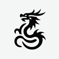 Naklejka premium Stylized dragon illustration in black and white, mythical symbolism