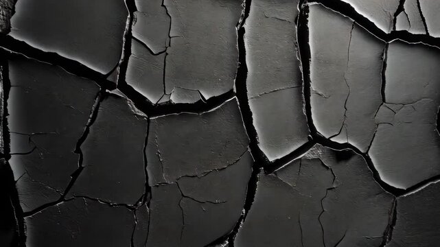 Abstract monochrome cracked earth texture. Dark grey shades, dry soil, arid landscape