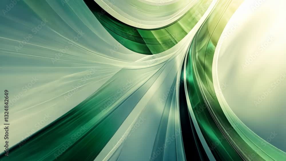 Poster flowing green and white abstract curves with dynamic movement and light effects