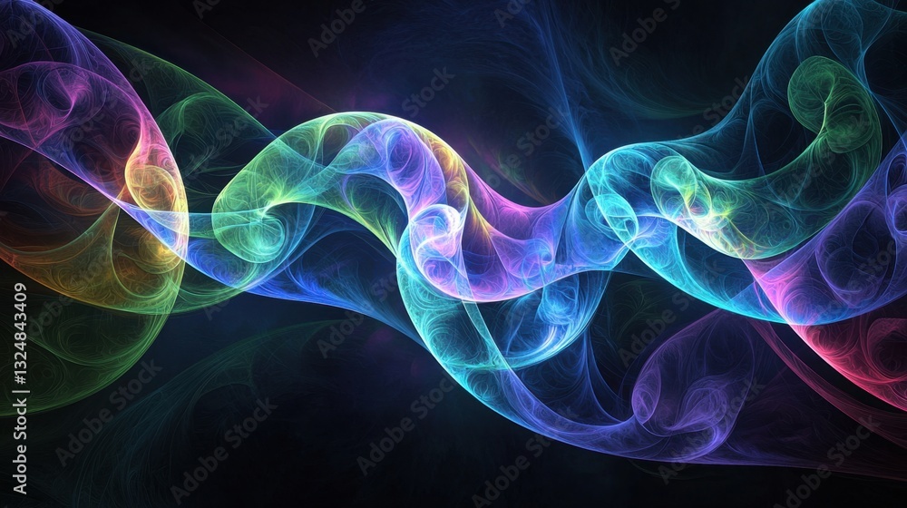 Poster swirling waves of vibrant colors blend seamlessly against a dark background, creating an engaging an