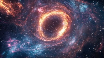 Fototapeta premium A mesmerizing cosmic vortex forms in deep space, surrounded by swirling galaxies, colorful nebulae, and countless twinkling stars, creating a breathtaking celestial spectacle