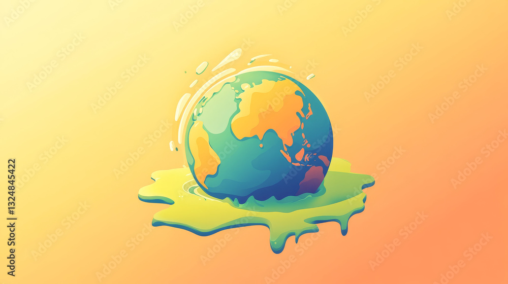 Poster global warming low poly banner template. 3d polygonal melting earth planet. ecological problem conce