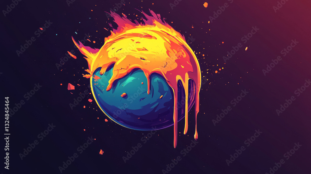 Poster global warming low poly banner template. 3d polygonal melting earth planet. ecological problem conce