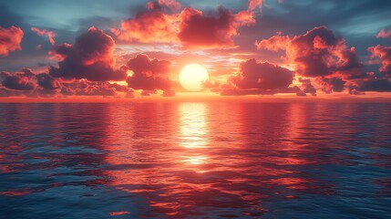 Obraz premium Fiery sun reflecting on ocean surface high resolution photo