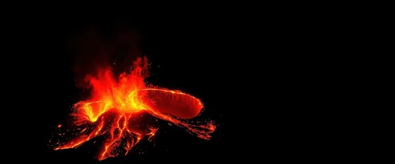 Fototapeta premium Fiery ring of volcanic eruption against a stark black void, incandescent, space