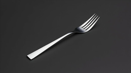 Angled Silver Fork Isolated on Black Background with Reflection and Shadow Detailing Modern Kitchen Utensil for Dining