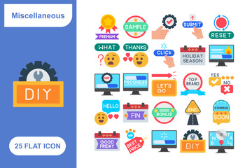 Miscellaneous icons Flat icon, Collection of 25 Miscellaneous icons flat icons