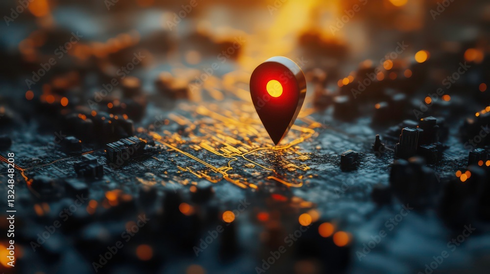 Poster map pointer with red pin icon