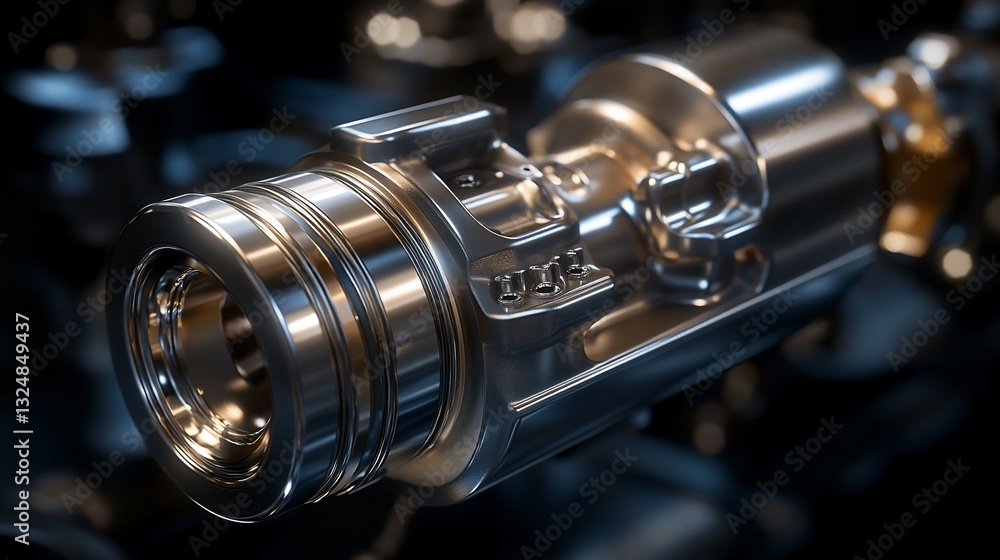 Aufkleber precision-machined metallic component with intricate details and threaded connections