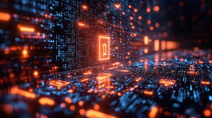 Obraz premium A digital representation of data encryption, with random codes and lock symbols