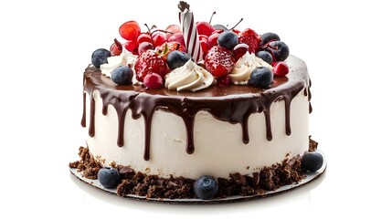 Tasty Birthday cake on white background