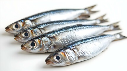 Fototapeta premium Six sardines on white background