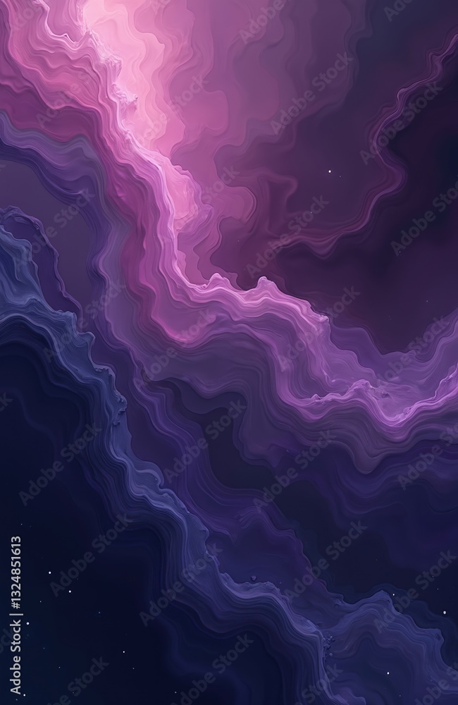 Poster abstract design with wavy pattern in shades of pink, purple, blue. digital art background with nebul