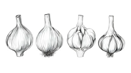 Set of garlic bulb isolated on white background