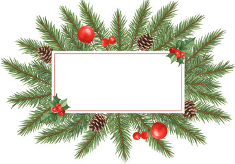 Watercolor Christmas with fir branches and place for text isolated on white background.