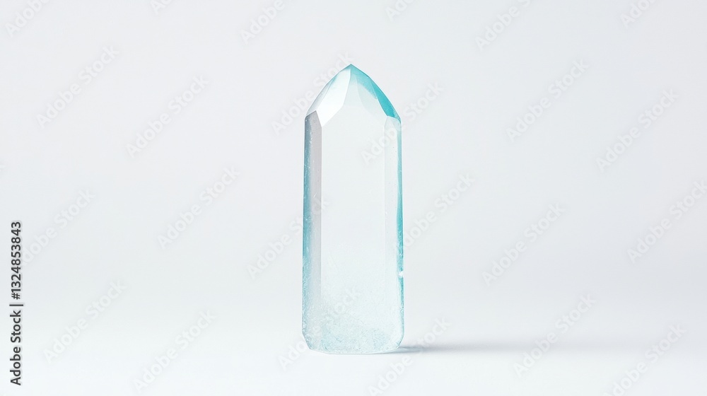 Poster a clear crystal with a pointed top and a smooth bottom.