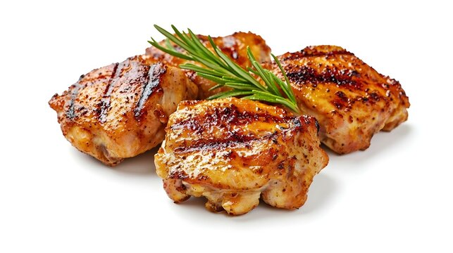 Grilled chicken thighs isolated on white