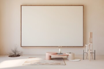 Minimalist Modern Interior Design Mockup Blank Canvas, Beige Room