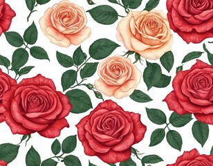 rose flowers hand drawn illustrations and patterns of petals and leaves