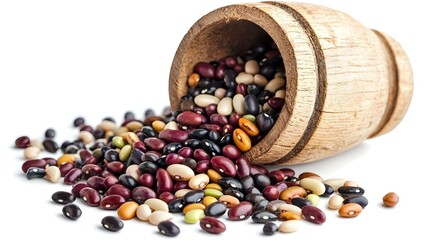 Eye beans in a wooden bailer on a white