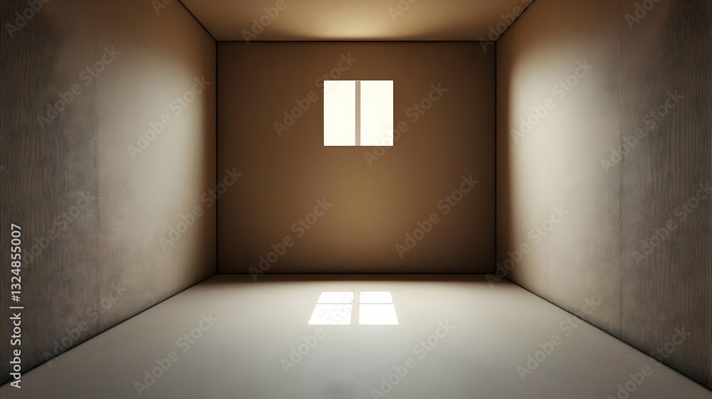 Poster empty square room with window light shadow textured walls and concrete floor