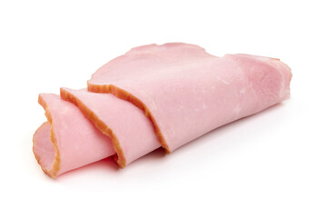 Smoked Ham Slices Isolated on White Background.