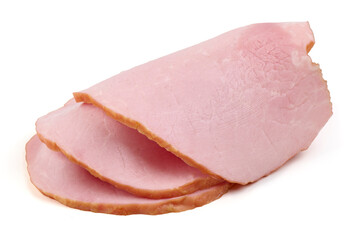 Smoked Ham Slices Isolated on White Background.