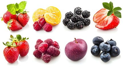 Different fruits and berries isolated on white