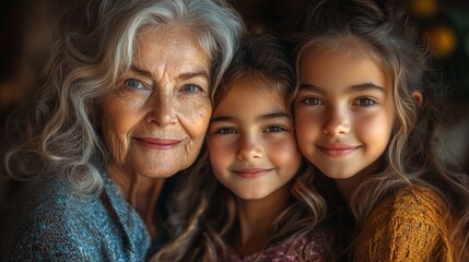 Obraz premium A grandmother, mother, and daughter sharing a hug, symbolizing multi-generational love and strength