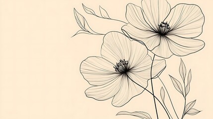 Delicate black lined flowers and leaves on a neutral background