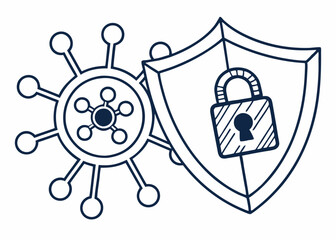 Vector illustration of a shield with a lock, symbolizing cybersecurity and data protection. Clean, modern, and minimalistic design for use.