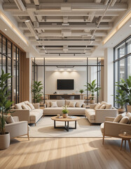 Fototapeta premium Next-Gen Workspaces – Stunning Modern Open Space Illustrations for Business & Innovation
