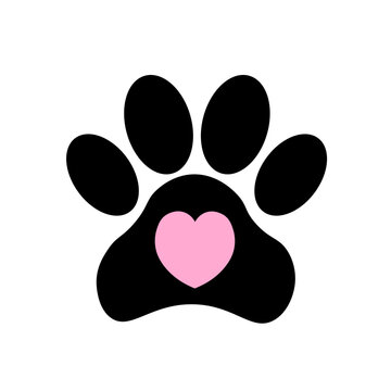 Black paw print with pink heart