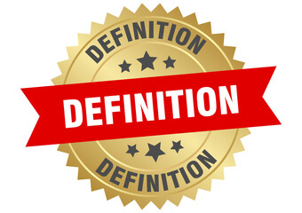 definition. definition round red and gold label isolated on transparent background