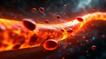 Microscopic View of Blood Cells in Artery, Medical Diagnostics, Blood Tests, and Health Analysis